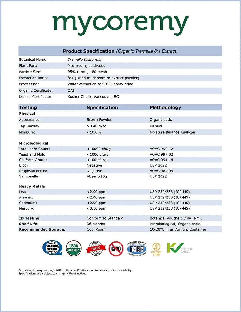 Organic tremella produc specification
