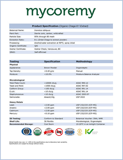 Organic Chaga Product Specification