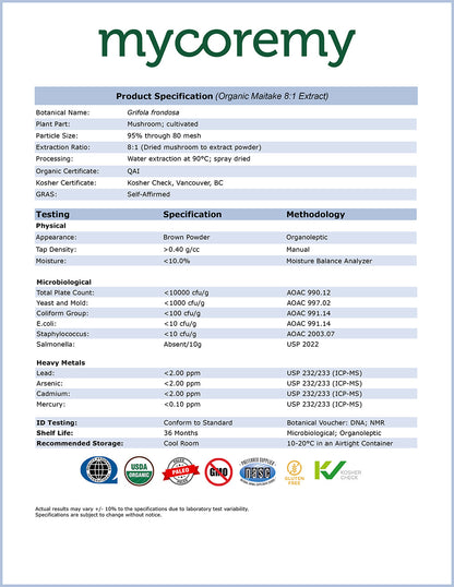 Organic Maitake Product Specification
