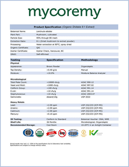 Organic Shiitake Product Specification