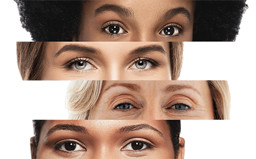 A collage of four different women's eyes, showing different ages and ethnicities