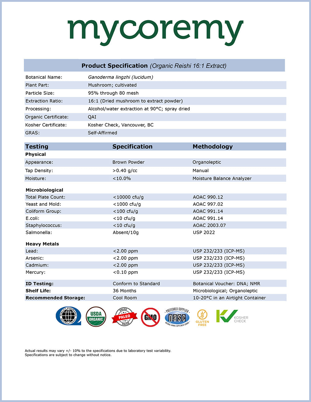 Organic Reishi Product Specification