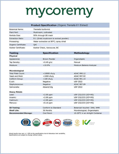 Organic tremella produc specification